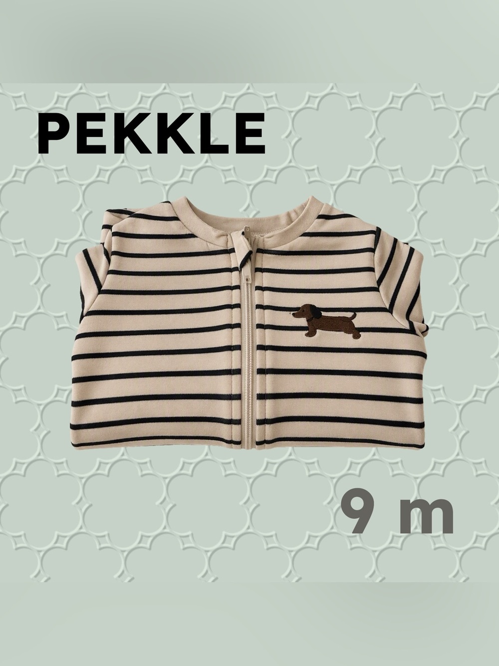 🇨🇦👍GUC PEKKLE | 9 m | Unisex Stripes neutral & cute dachshund baby Footed PJ